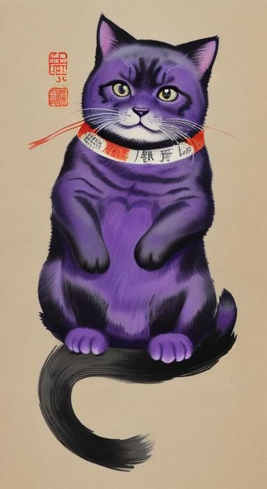 fat violet cat / chinese poster - AI Generated Artwork - NightCafe Creator