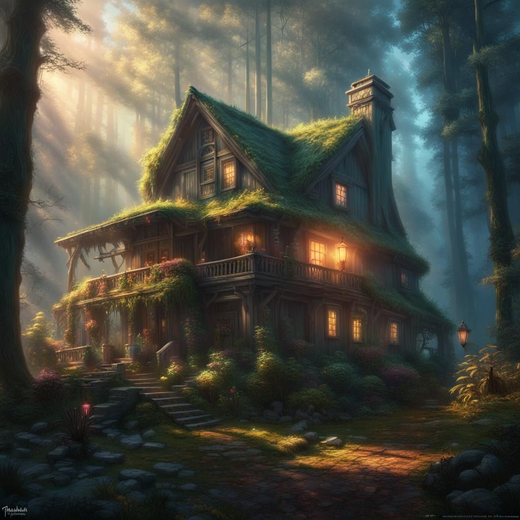 Cottage in the forest cyberpunk 2099 blade runner 2049 neon heavenly ...