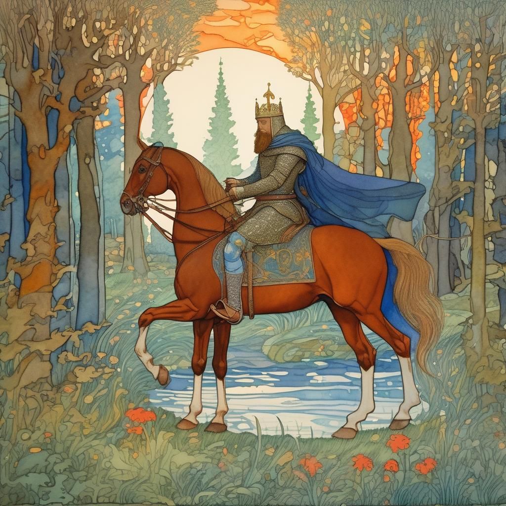 Arthurian fairytale scene set in an occult wonderland, Perci...