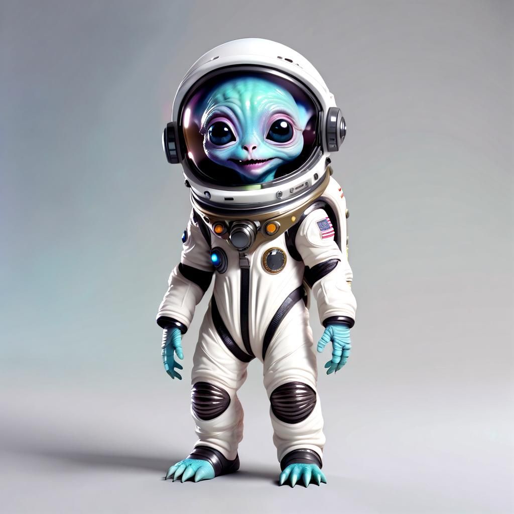 Adorable alien creature in an space suit