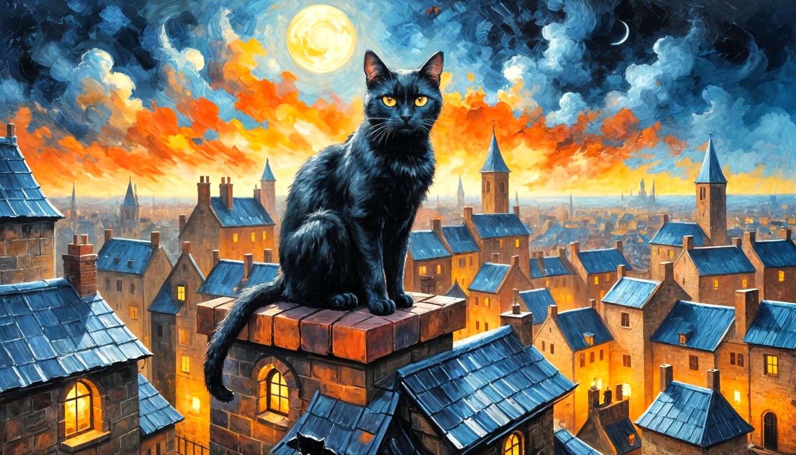 Black cat overlooking a city  by @FarSeeker