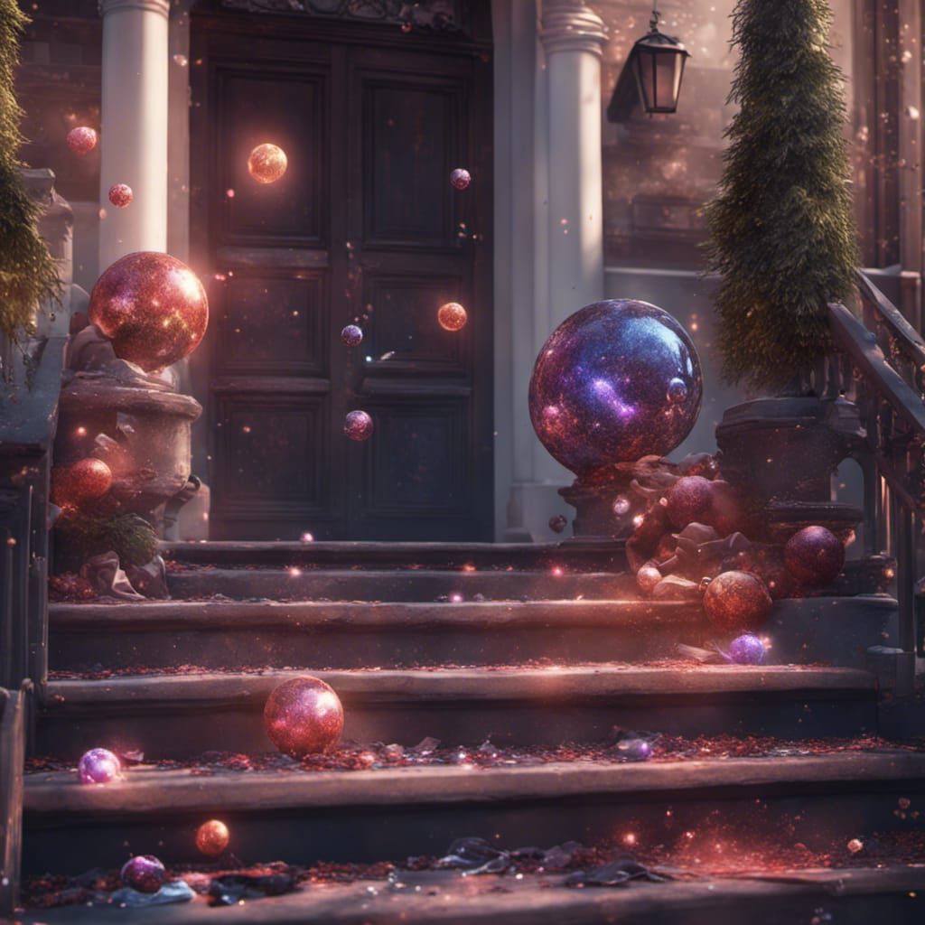 A glitterbomb on the steps of a house