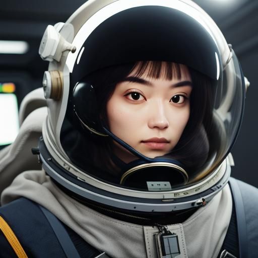 A girl wearing only a space helmet