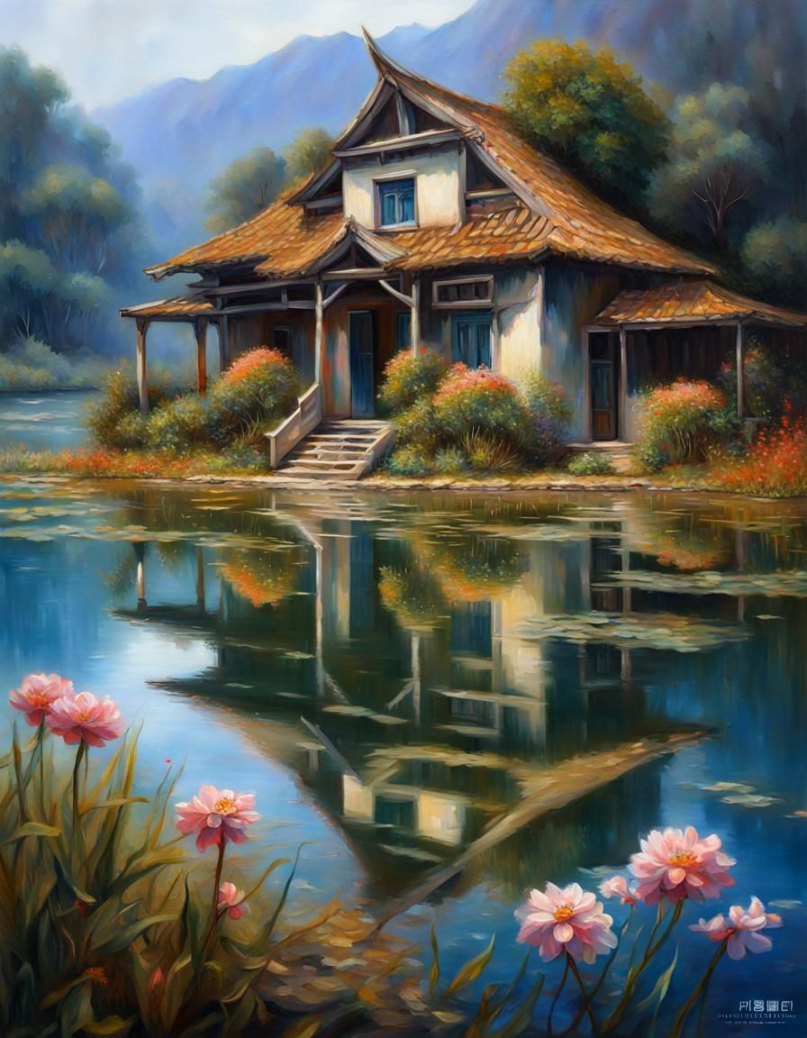 ancient house near a lake __
