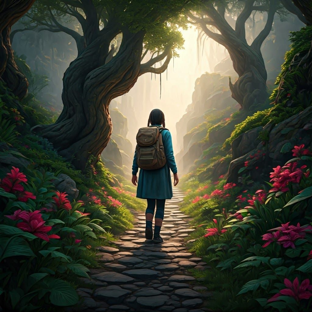 Mystical Hiking Trail in Dreamlike Landscape