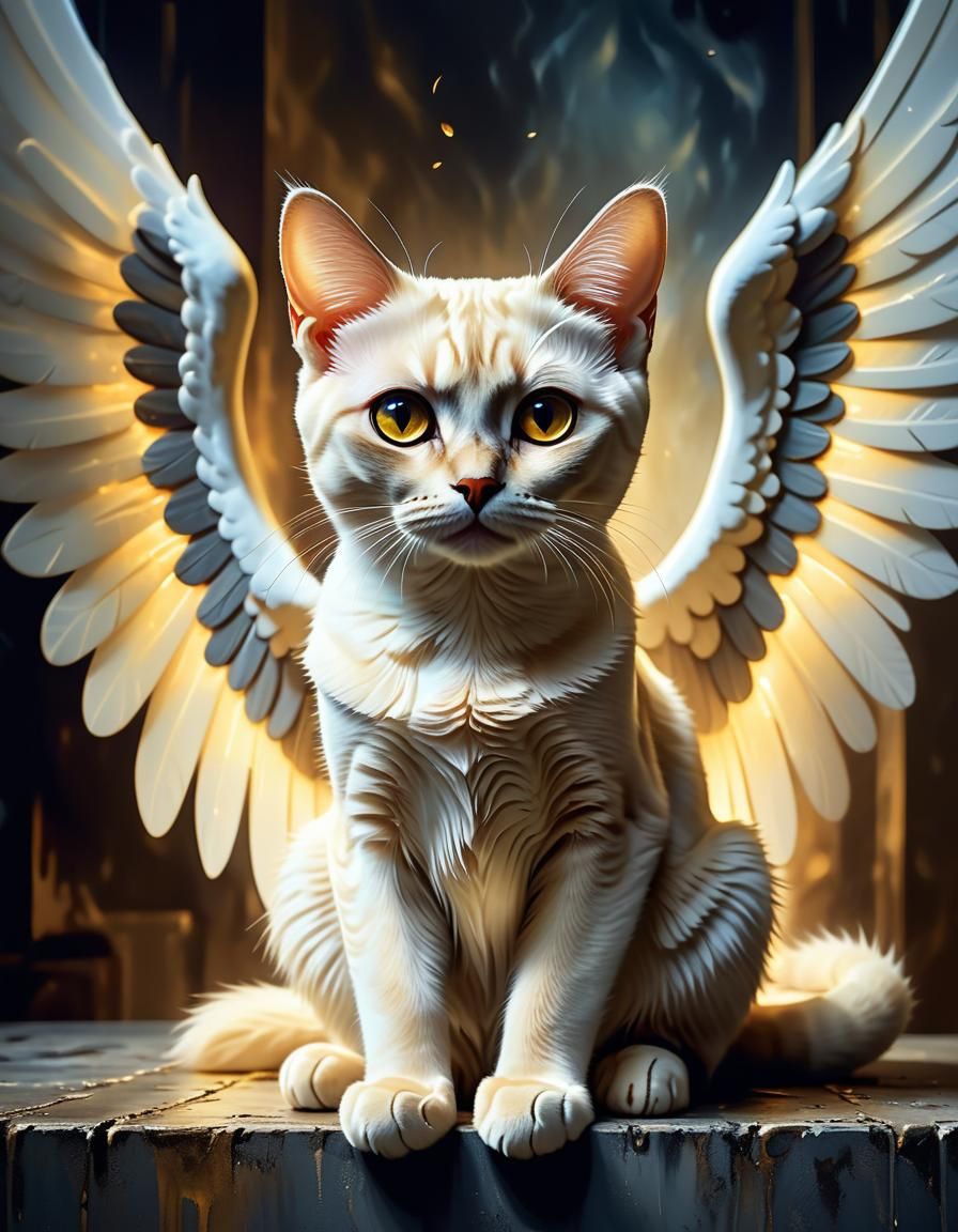 An adult short-haired light blonde cat with dark brown eyes ...