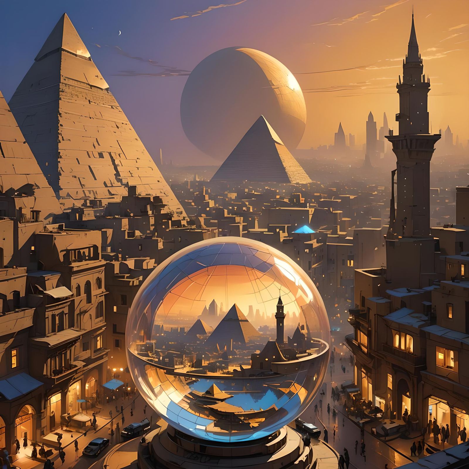 Glass ball over Cairo. AI Generated Artwork NightCafe Creator