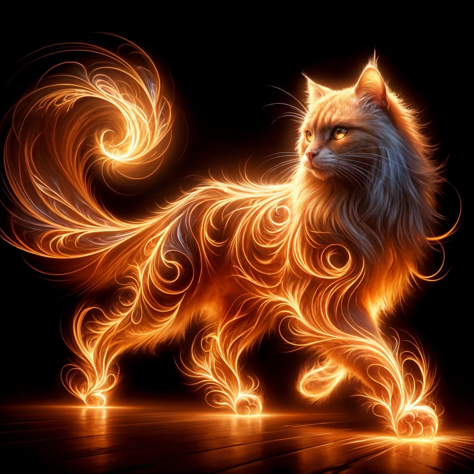 Glowing Ginger Cat Emanates Ethereal Light