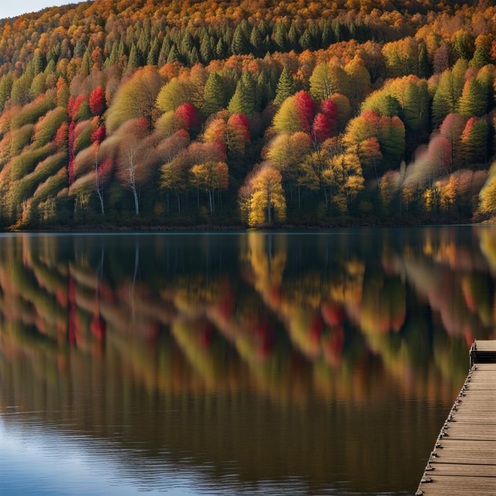 Kinzua Reservoir, Brightly Colored, Fall Foliage, Photoreali...