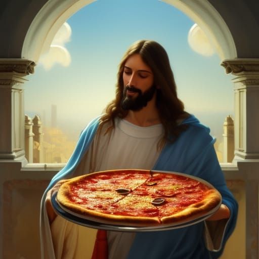 Jesus Christ offering you a pizza - AI Generated Artwork - NightCafe ...