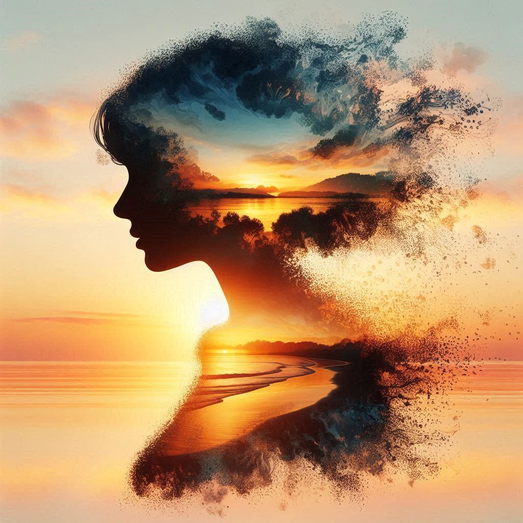 double exposure beautiful fantasy portrait landscape..