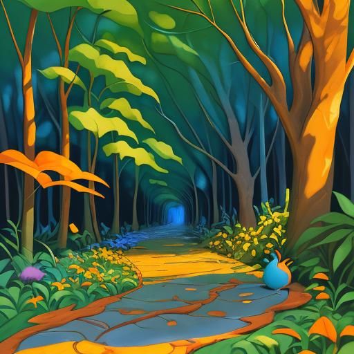 Smiling Snail Crawling on Stone Path as Gouache Painting