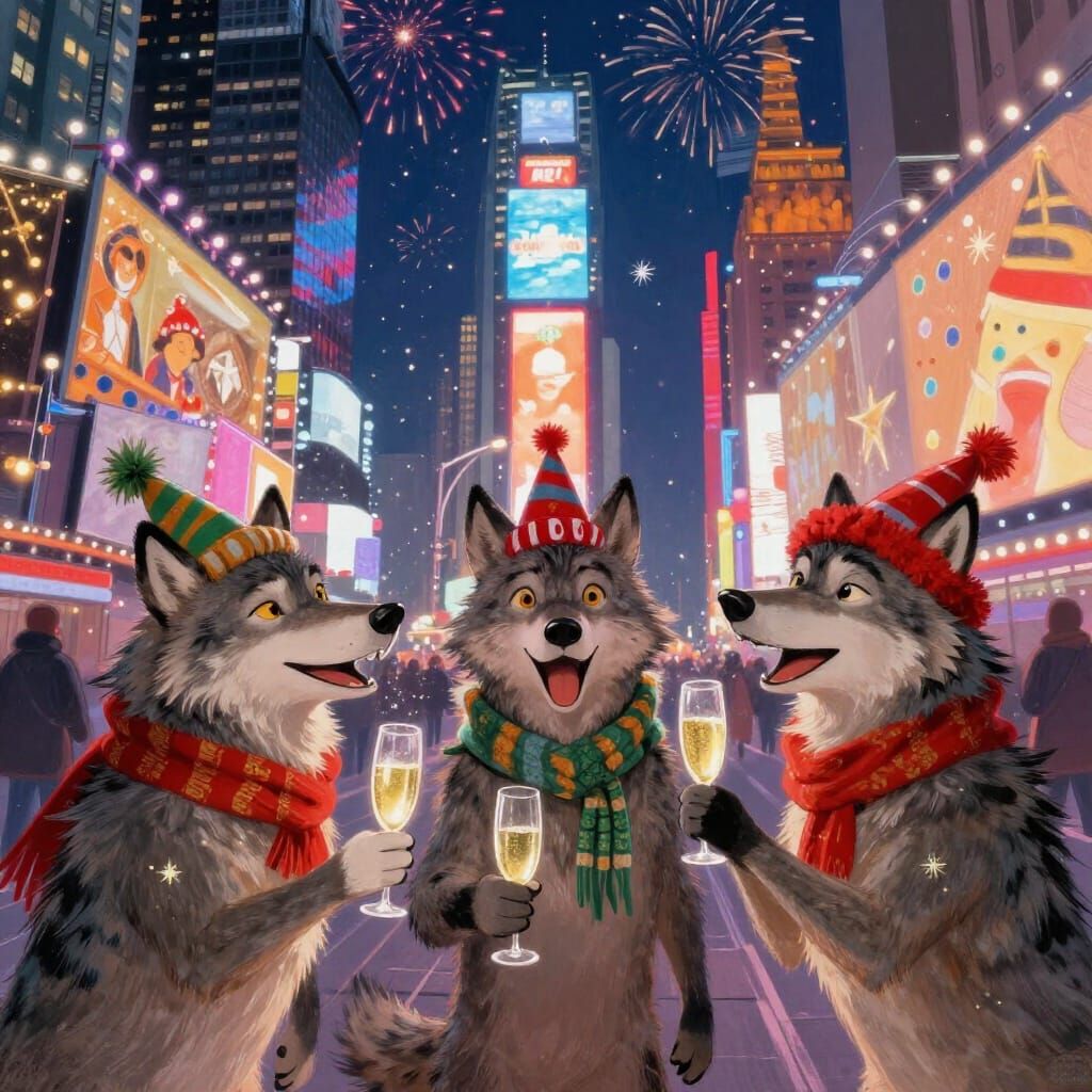 a pack of wolves enjoying new year Eve in New York   by @Bigrob