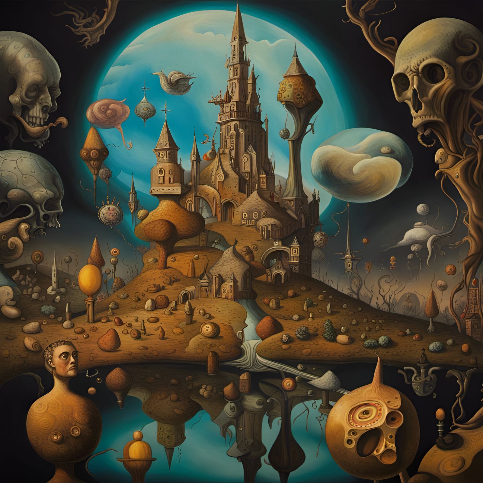 Surreal Kingdom Above Nightmarish Landscape in Vivid Colors