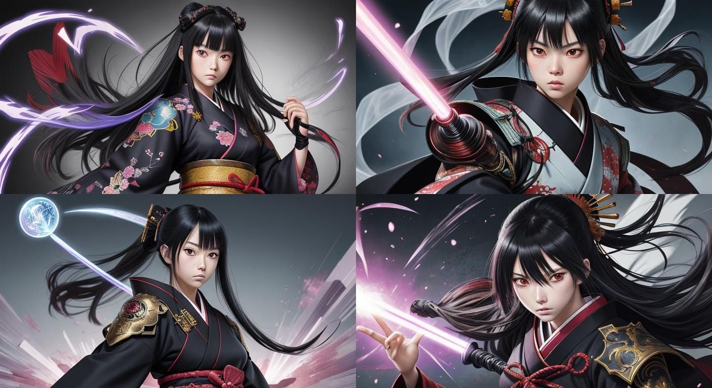 Female samurai, dressed in kimono, tight and well-fitting ou...