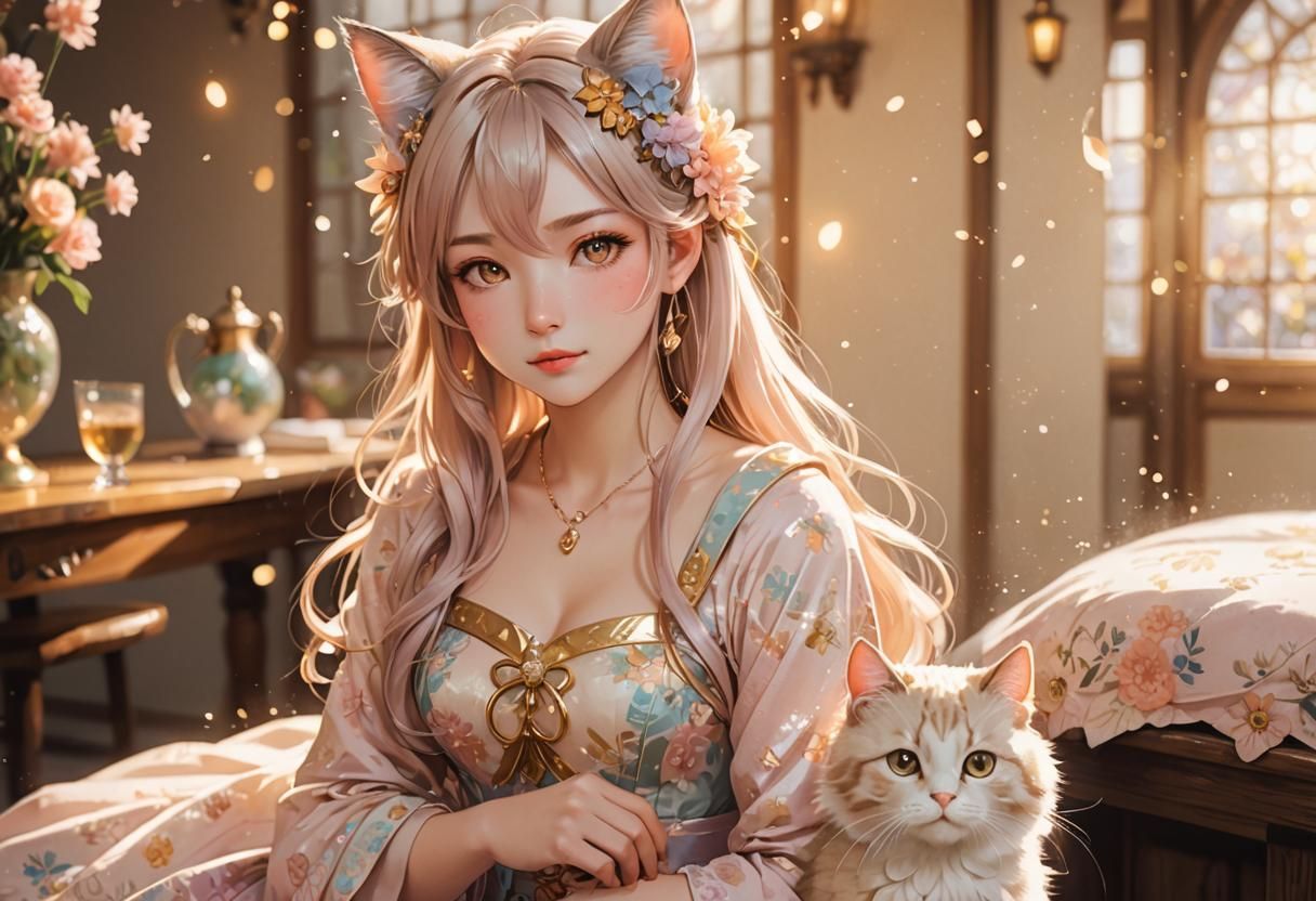 Beauty blonde Neko girl