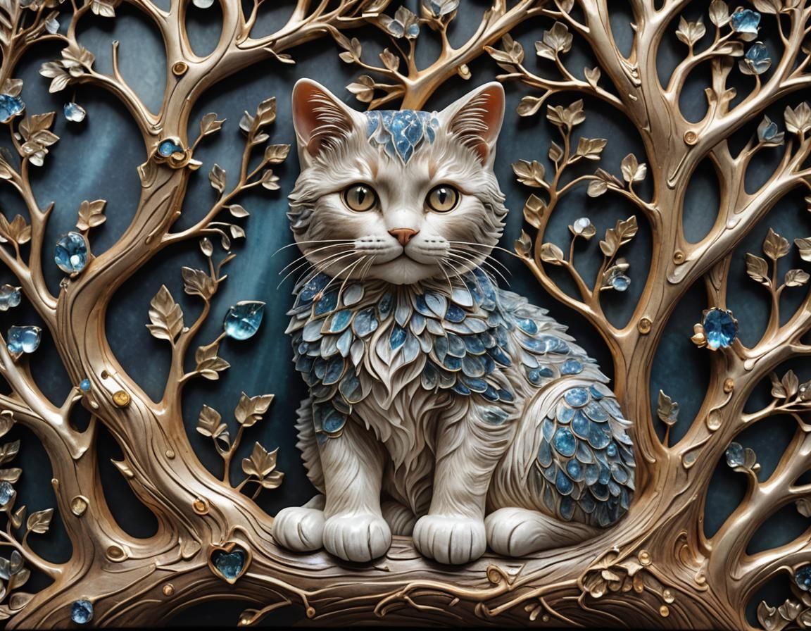 (Finnish Style Panel depicting Kitty In A Tree created out o...