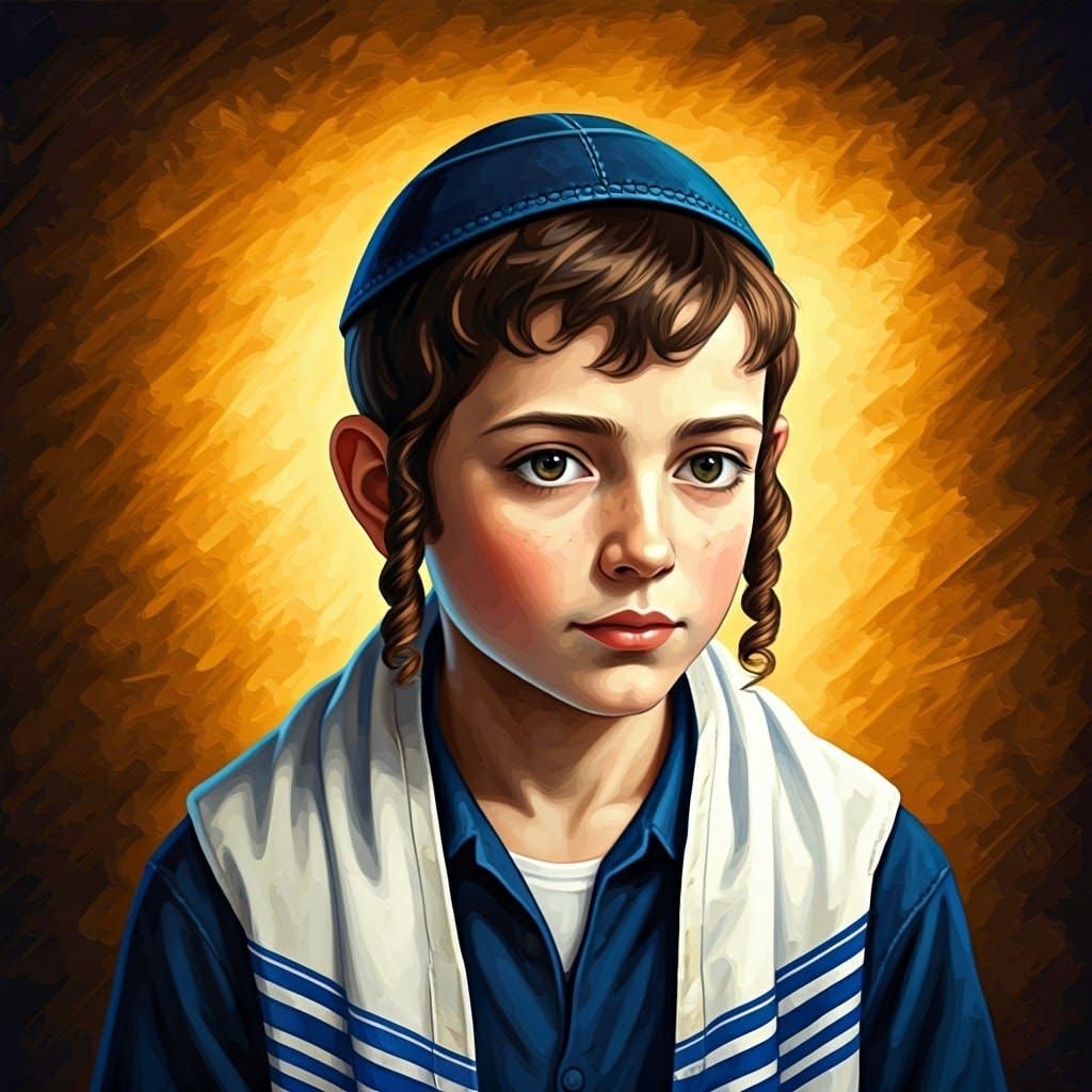 Whimsical Jewish Boy in Vibrant Artistic Style