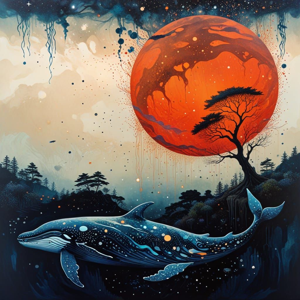 Whimsical Whale in a Galaxy of Op Art