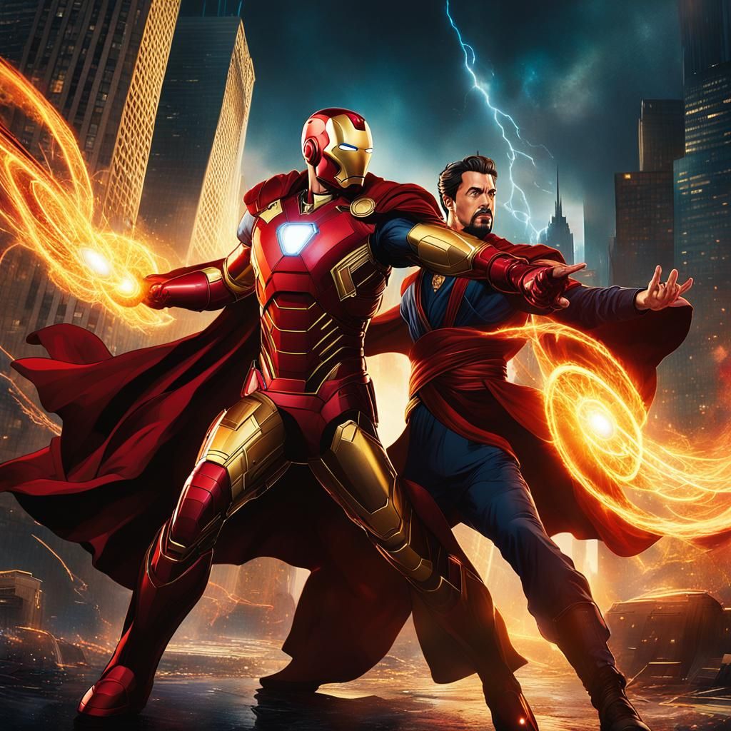 Iron Man and Doctor Strange battle in a marvel Face off