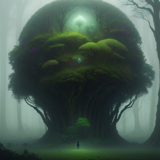 Ethereal Being in Vibrant Greenery