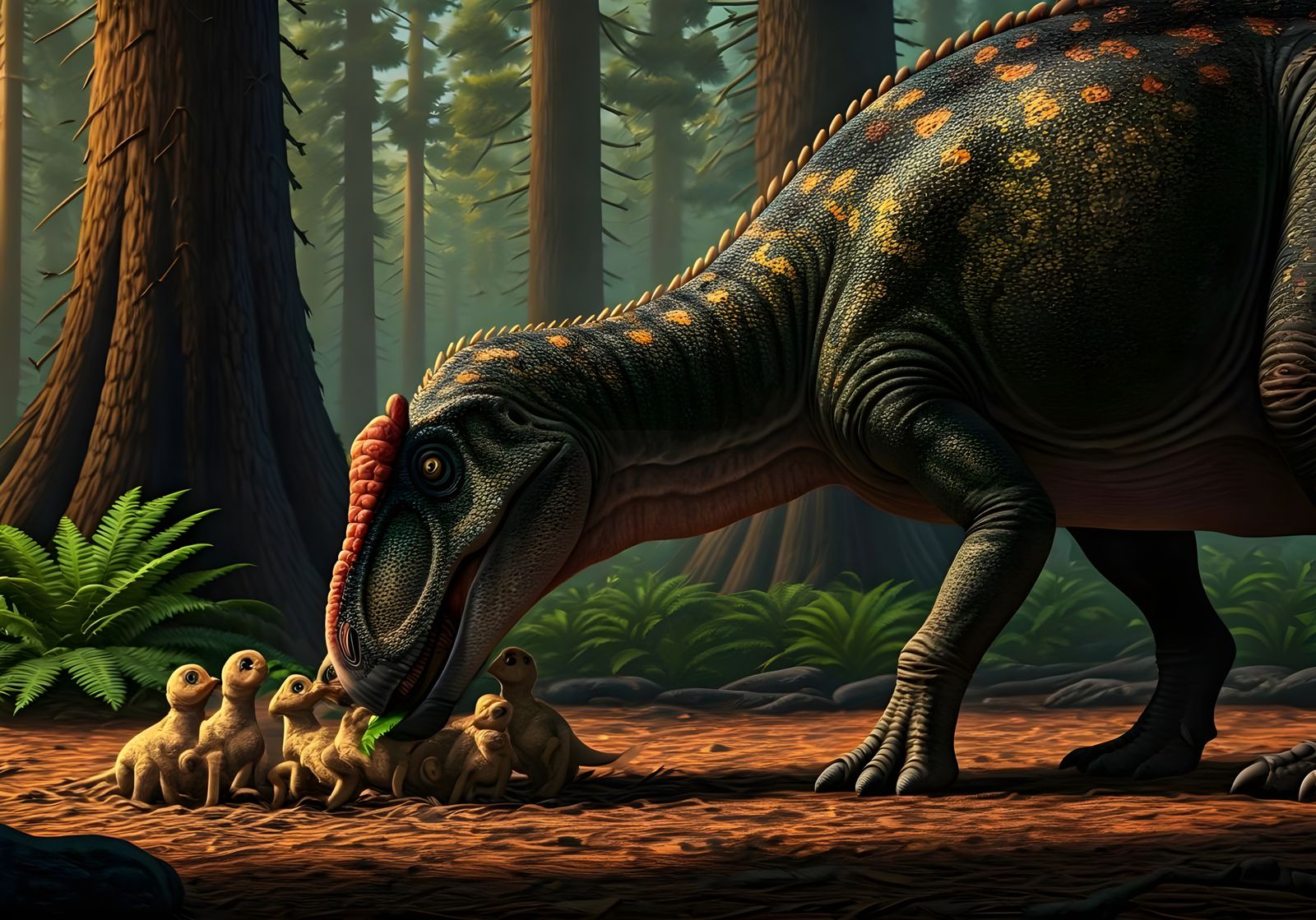 Maiasaura peeblesorum (means "good mother") Duck Bill Dinosaur fussing over her babies  by @DeathMelonEater
