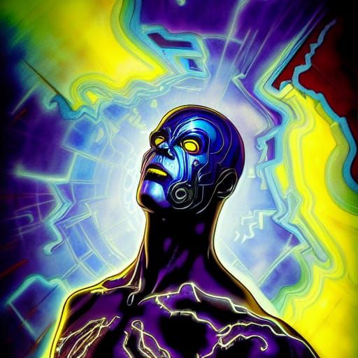 Black Bolt Thanos Raiden Hyperrealism vray horror stained gl...