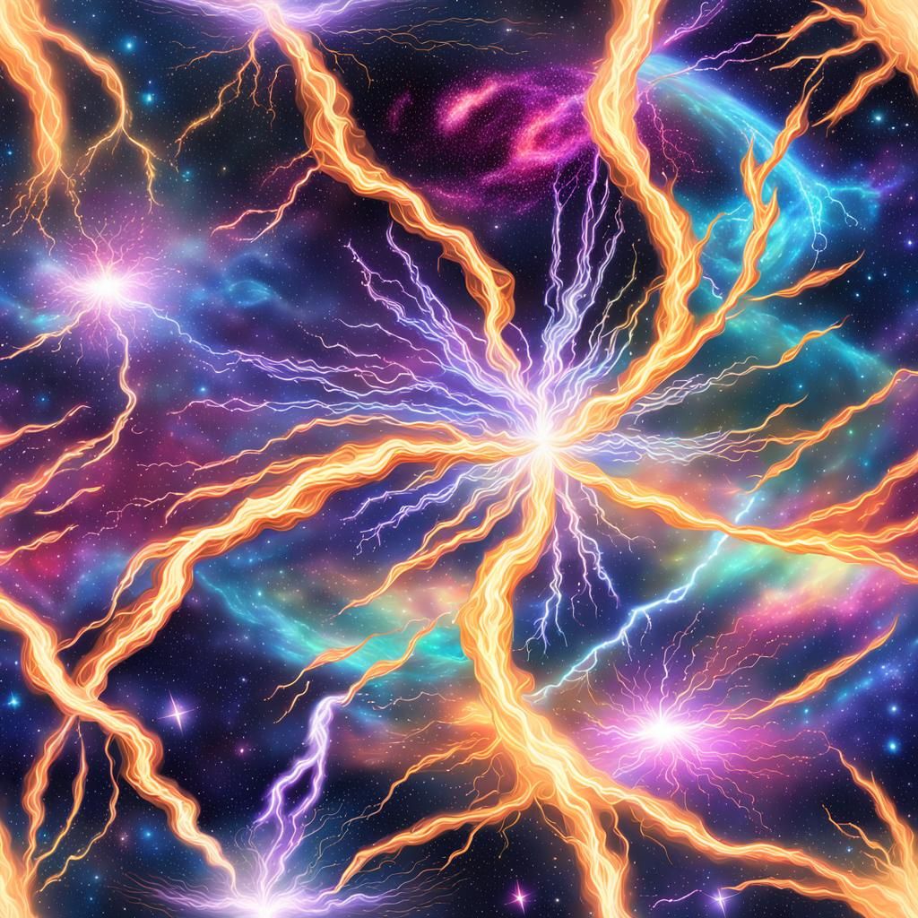 Lightning flowing to and from a galaxy cosmic storm