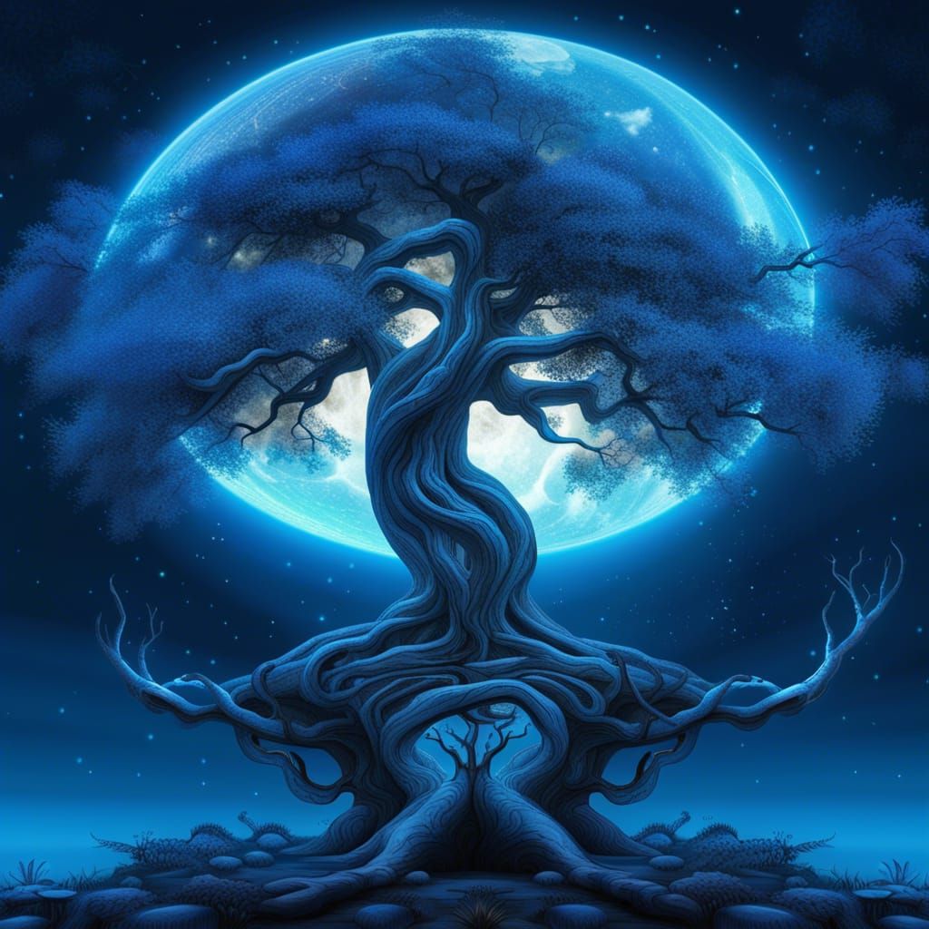 Blue Fantasy Tree - AI Generated Artwork - NightCafe Creator