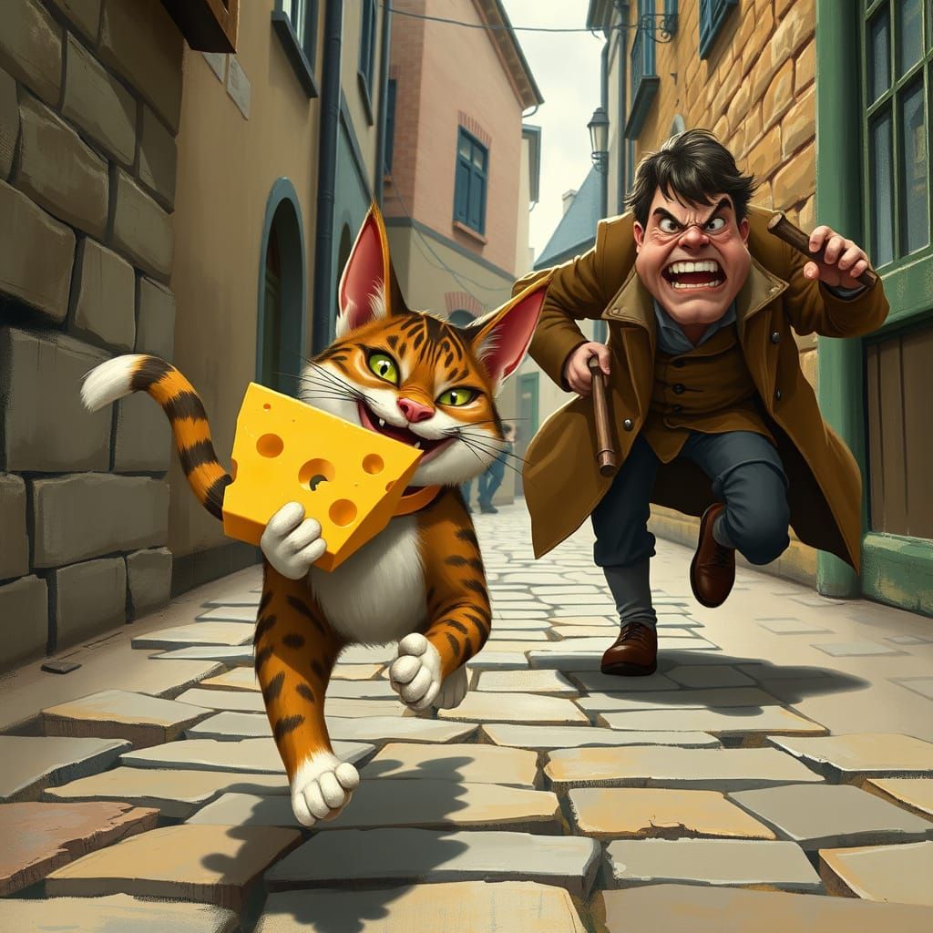 Mischievous Cat Cheese Heist: Digital Painting