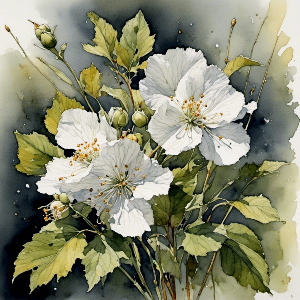 Elegant Flower with Stem in Avian Ink Style