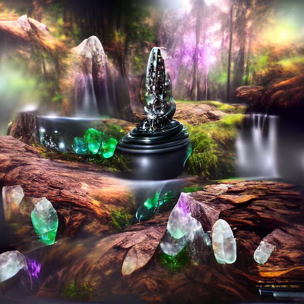 Gemstone water fountain in the beautiful deep forest [8K 3D ...