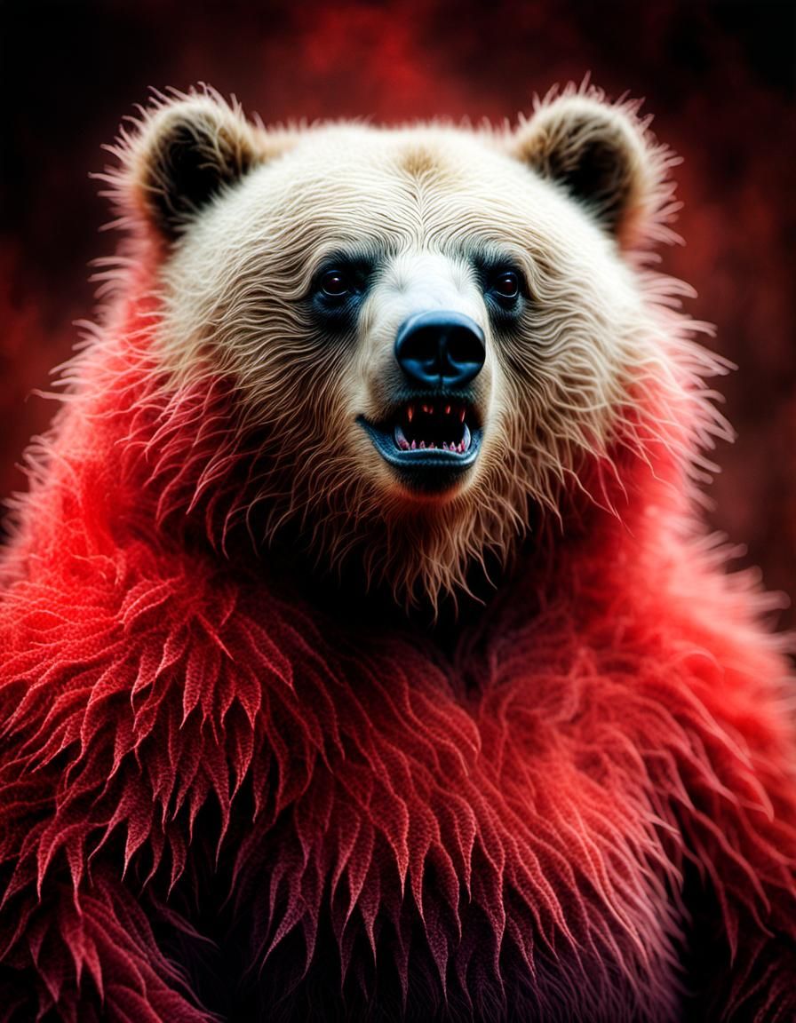 Macrophotograph nature portrait: "Fuzzy living obese Chibi Bear Vampire"- on fiery coral: microphotograph by Stephen Gam...