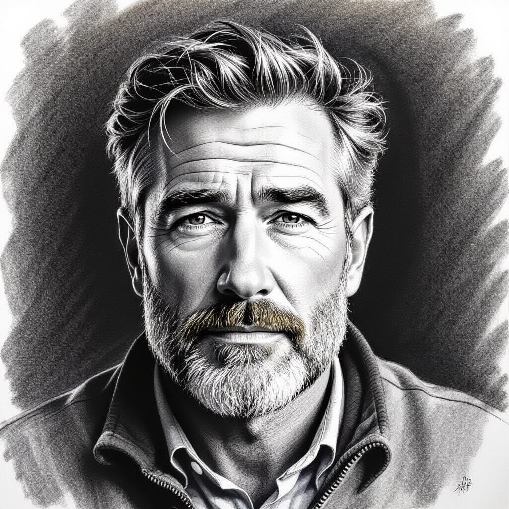 Wise Man Giving Kind Instructions In Charcoal Drawing