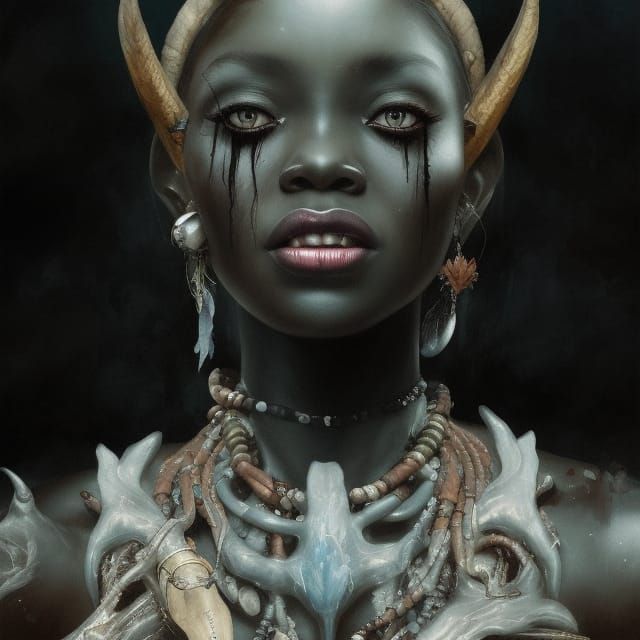 Beautiful fearless dark skinned voodoo sorceress witch doctor by Greg Olsen Huang Guangjian wlop Greg Rutkowski Amanda S...