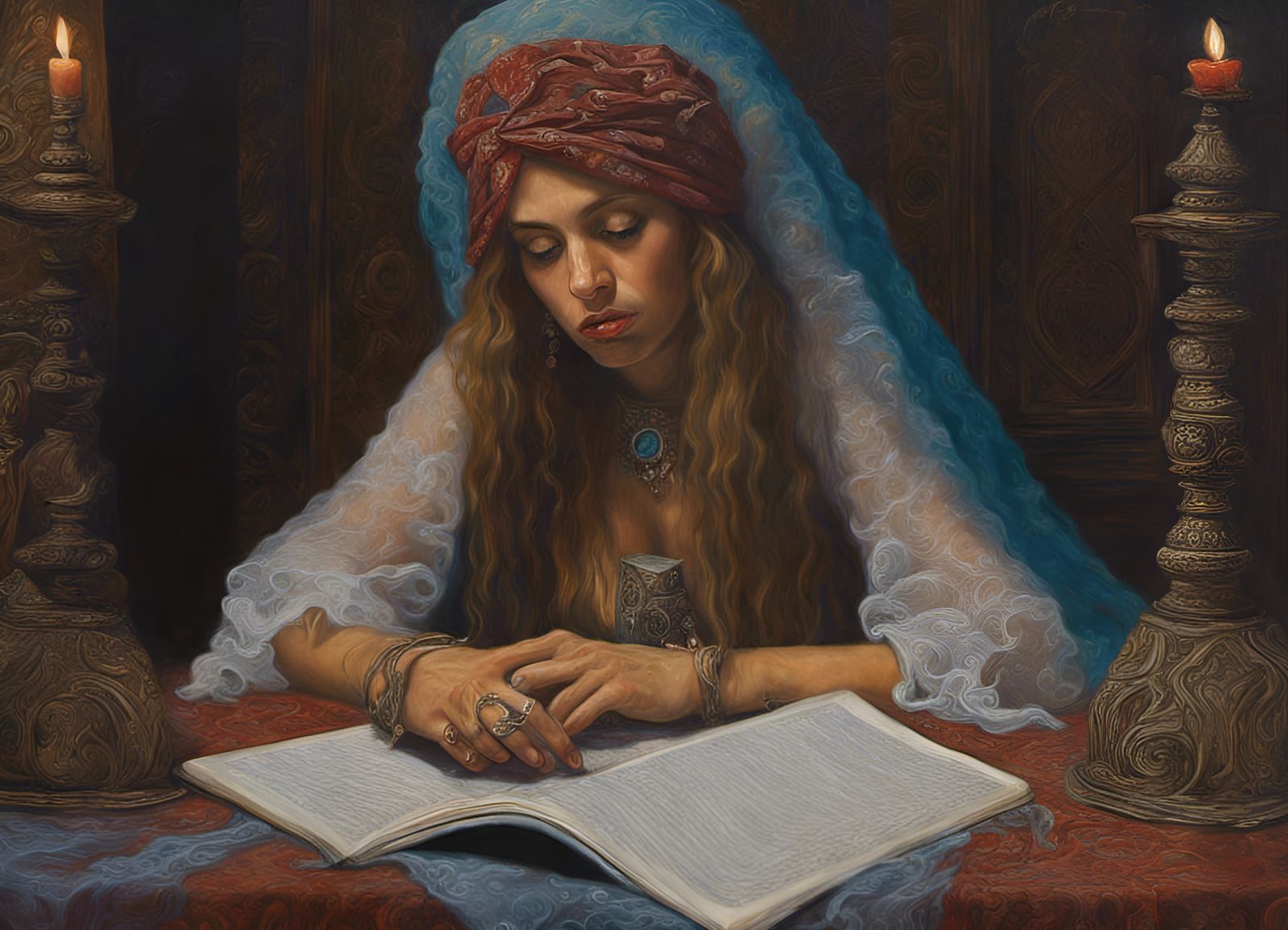 Girl Reading By Candlelight 