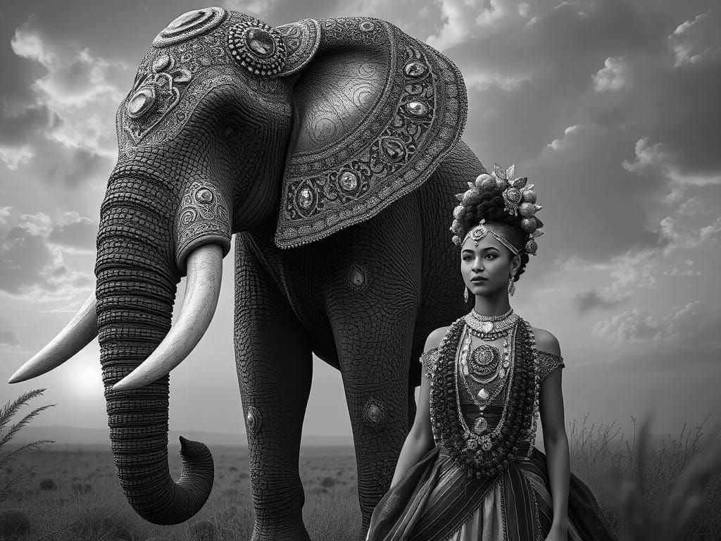 Surreal Jewel-Toned Elephant with Ornate Jewelry