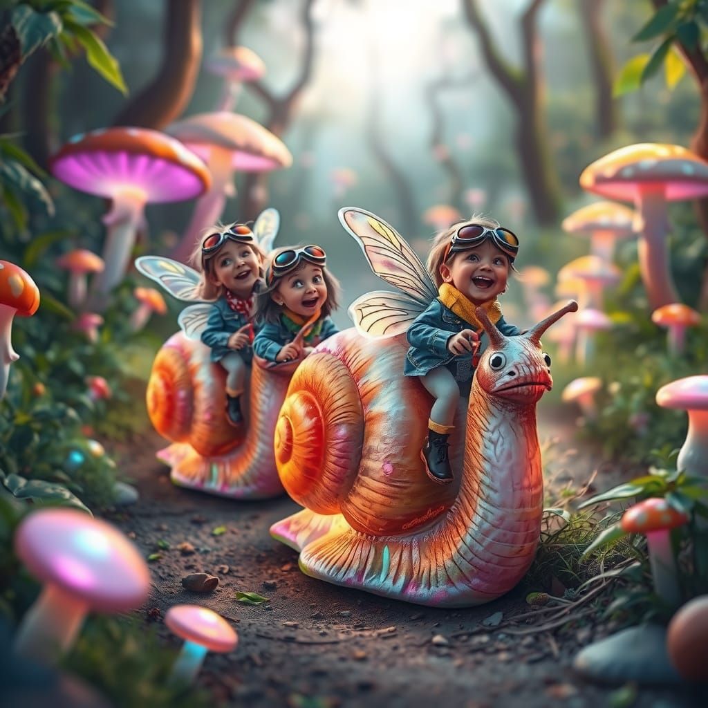 Fairies Racing Snails in Mystical Forest