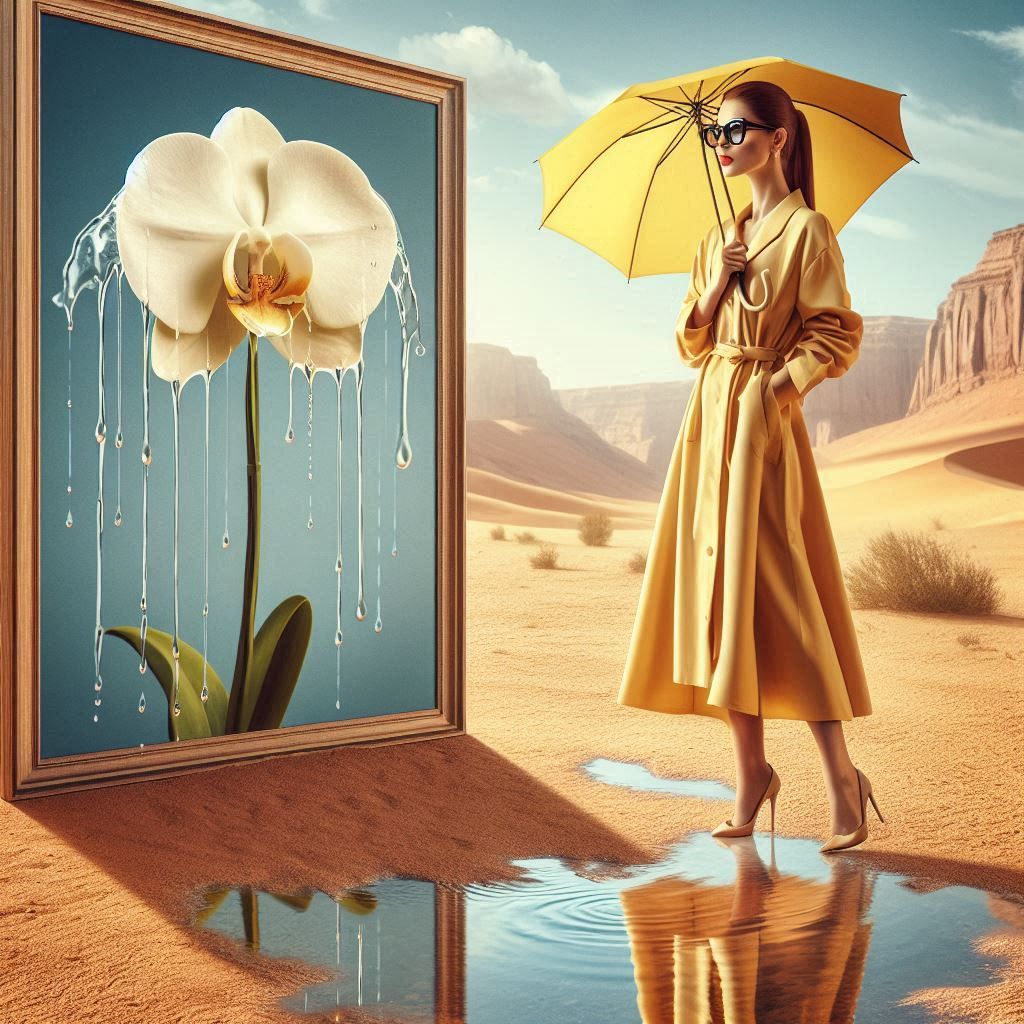 Woman in raincoat and orchid