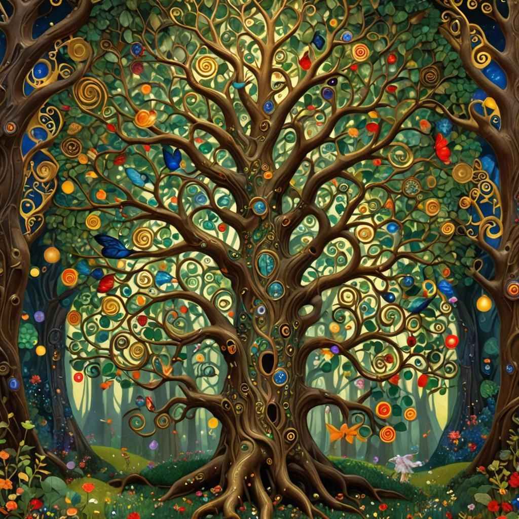 3D version of Gustav Klimt's 'Tree of Life' in a mystical fo...