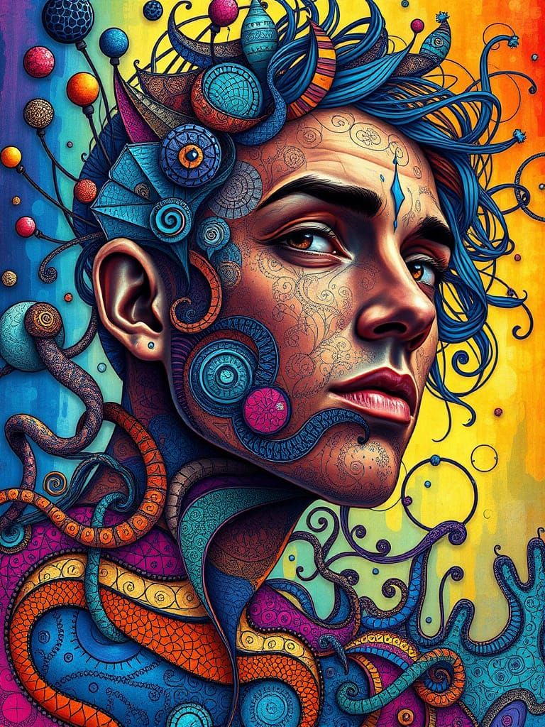 Dry Paint Series. Abstract human portrait on the theme of creativity, imagination, and art.  by @esmirquinn