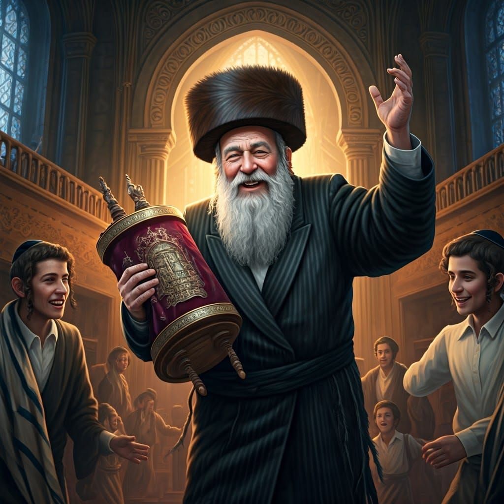 Joyful Torah Celebration in Ornate Synagogue