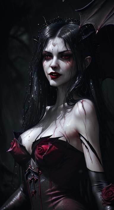 Vampiress Seductress in Rose Petal Dress, Rose Petal Vampire...