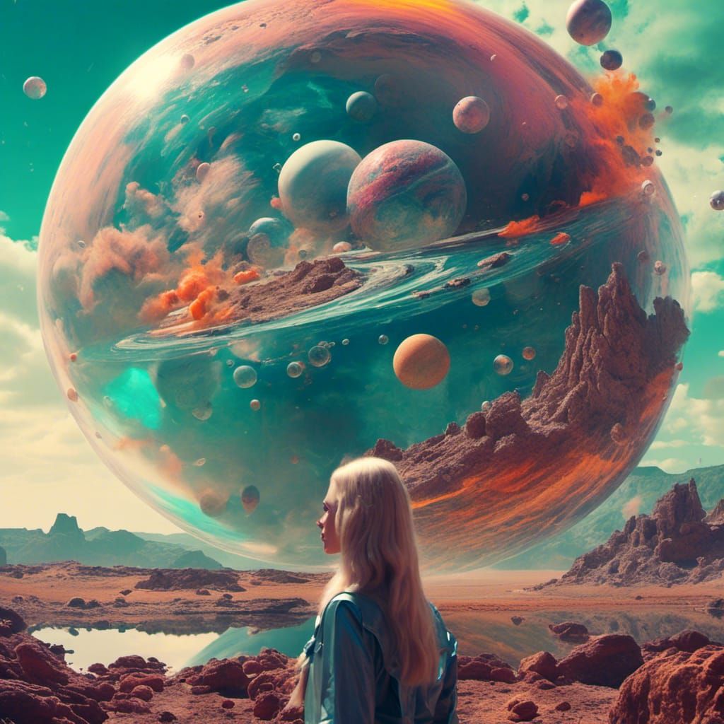 <lora:Candy Cosmos XL:0.7>
Candy sci-fi movie scene:
Double exposure. Side profile portrait of a beautiful woman. a colorful alien planet wi...