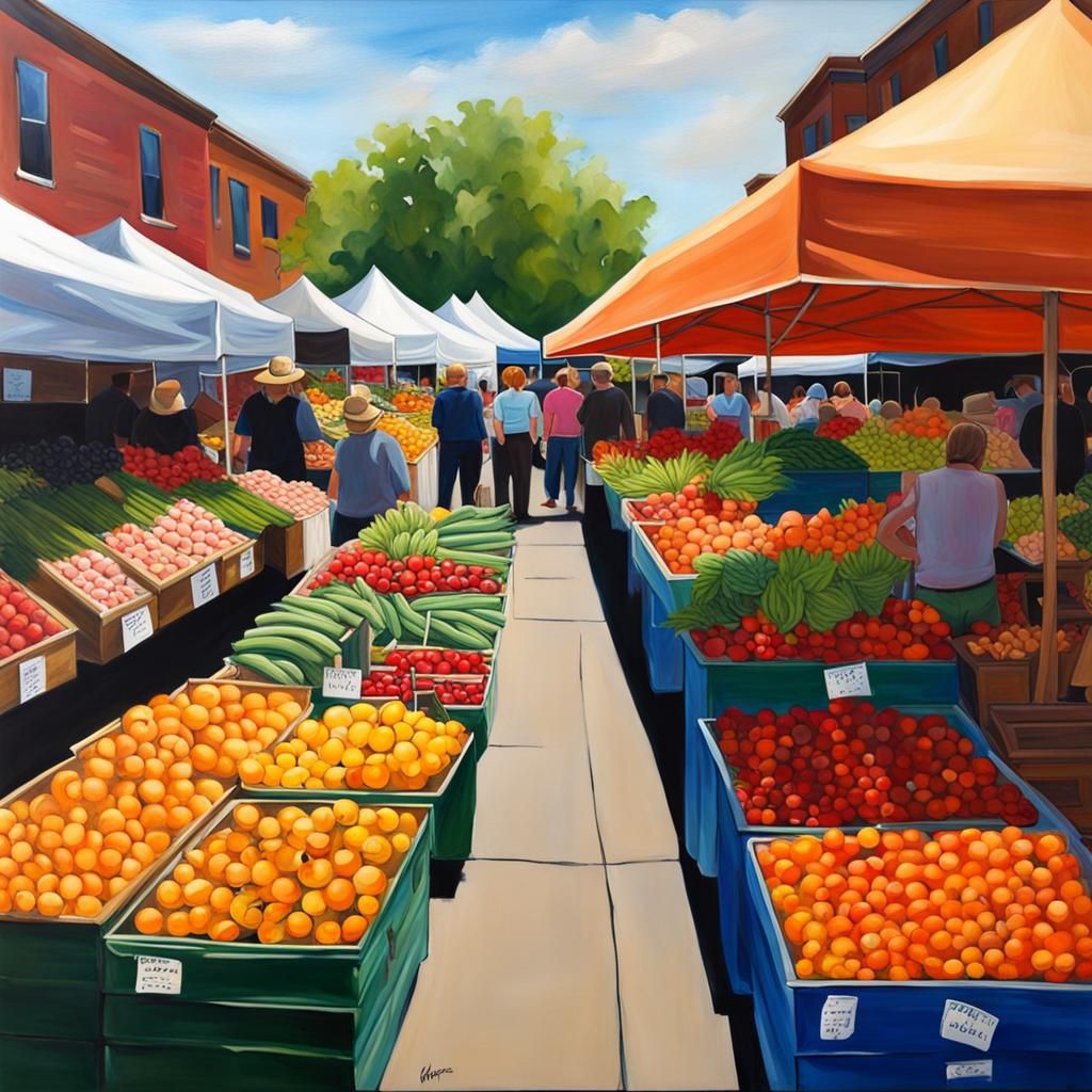 Most beautiful colorful farmers market painting