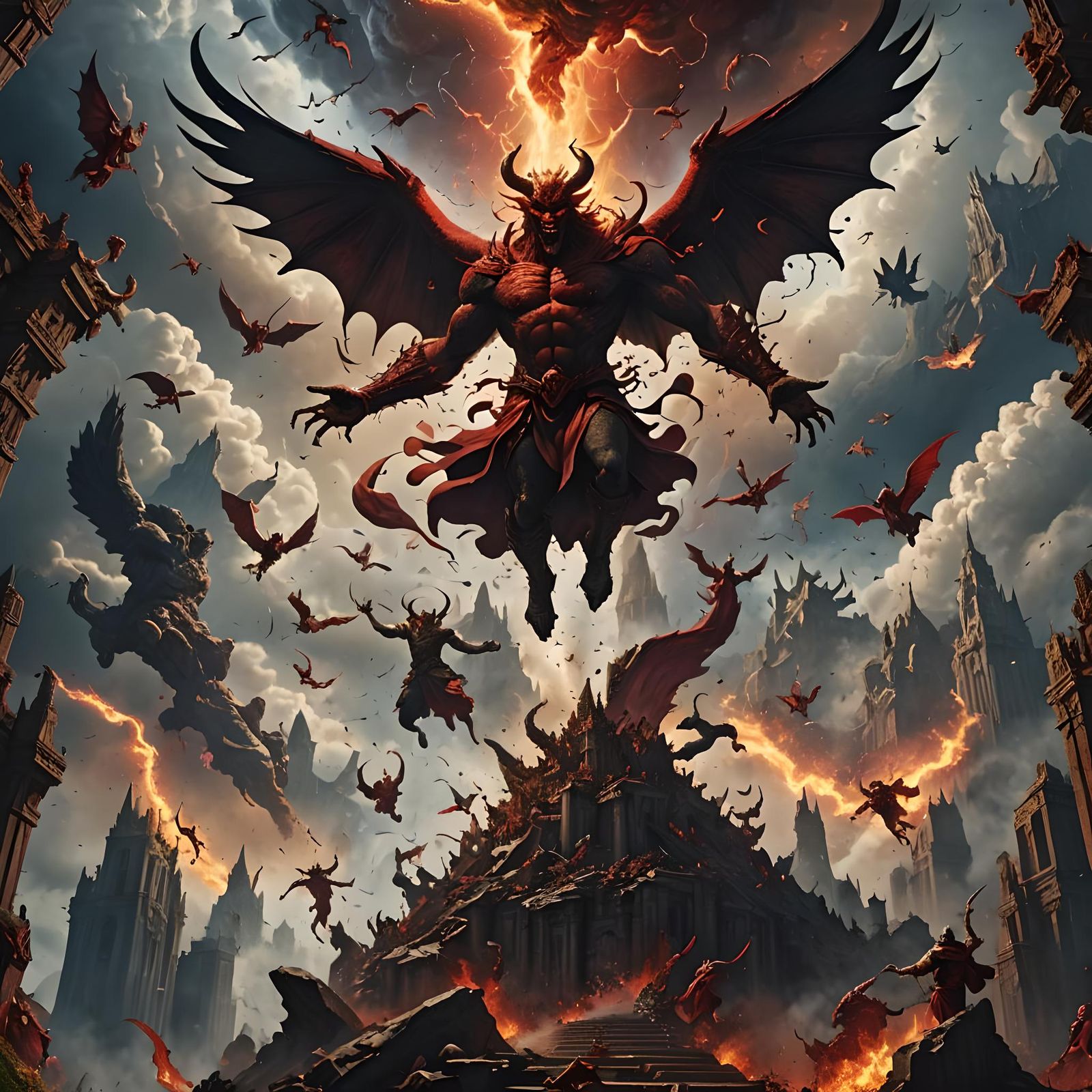 Satan being thrown down to the earth out of heaven by God