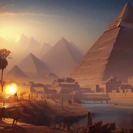 an ordinary day in ancient egypt, detailed matte painting, deep color ...