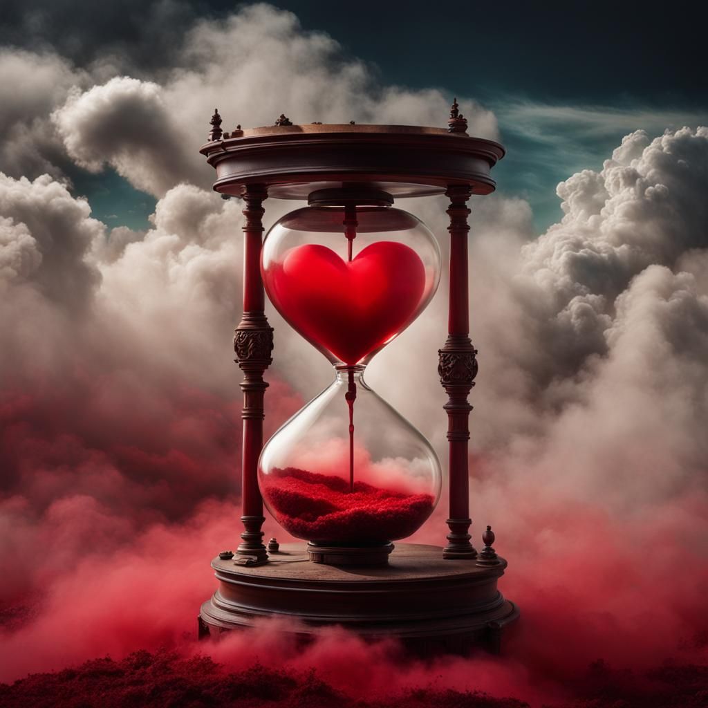 Red Heart Hourglass of Fog and Clouds