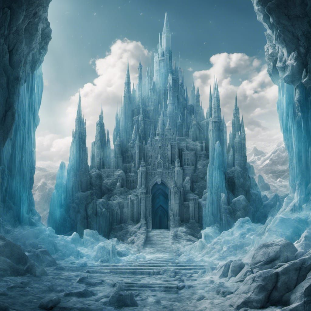 glacial blue mystical fortress of marble and glass - AI Generated ...