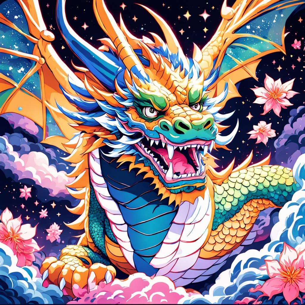 Vibrant Cosmos Dragon in Manga Style